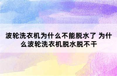 波轮洗衣机为什么不能脱水了 为什么波轮洗衣机脱水脱不干